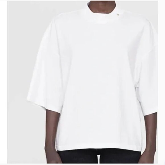 ANINE Bing White Palmer Oversized Gold Logo T-Shirt Size Small - Picture 3 of 9